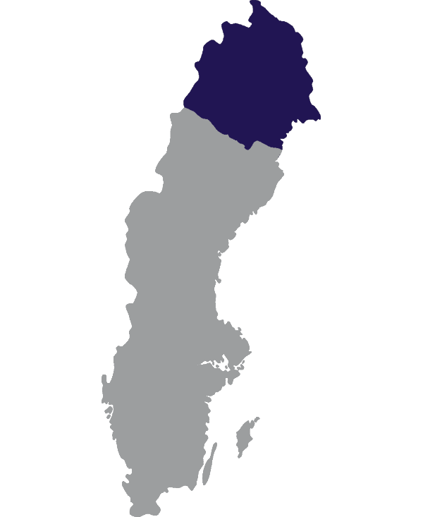 Landkaart Zweden grijs met provincie Norrbotten donkerblauw op transparante achtergrond - 600 * 733 pixels